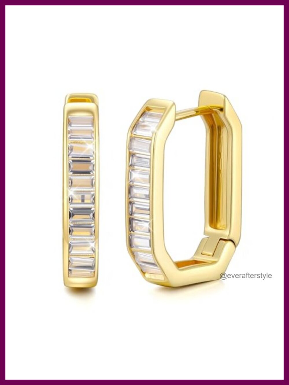 14K Gold Plated Square Hoop Earrings for Women Cubic Zirconia U Shape Huggie
